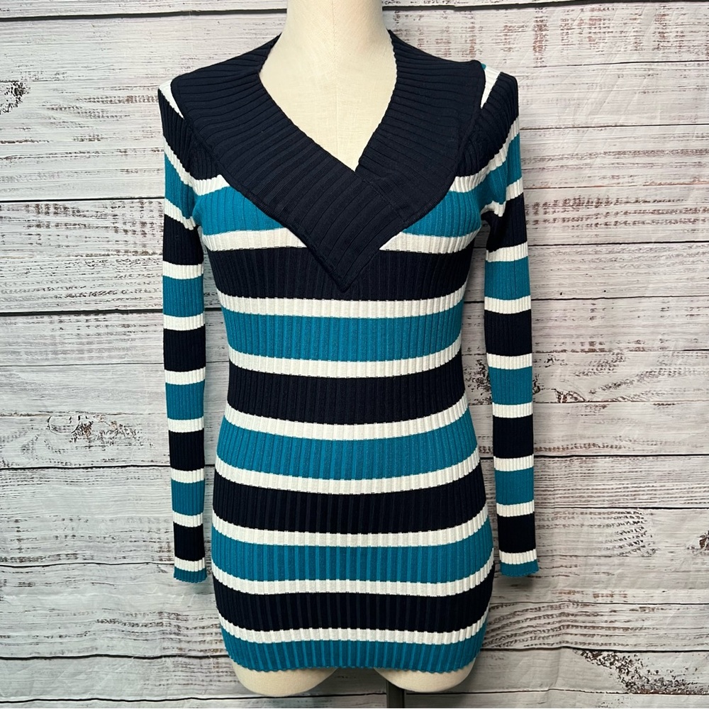 Love by Design XL Striped Long Sleeve Long Ribbed Shirt Tunic Y2K Style Stretchy